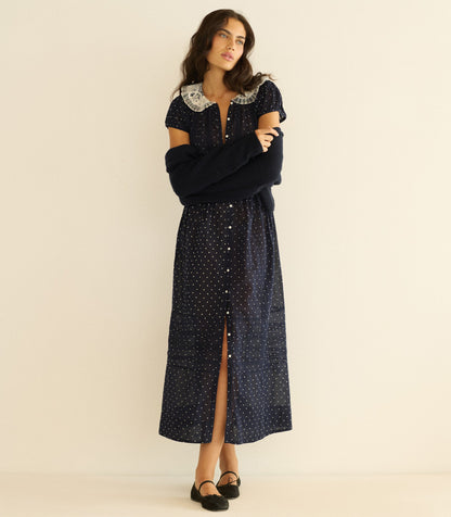 AMÉRIE DRESS -- NAVY FLOCK DOT