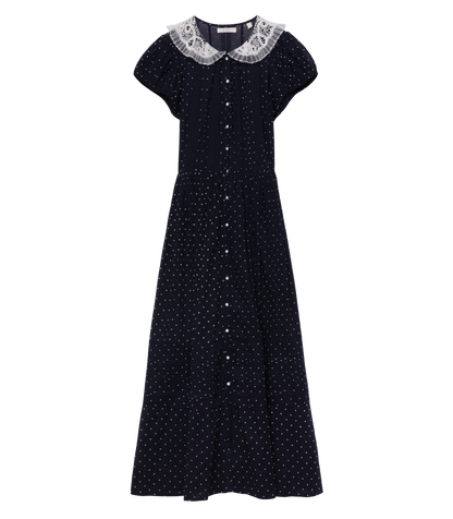 AMÉRIE DRESS -- NAVY FLOCK DOT