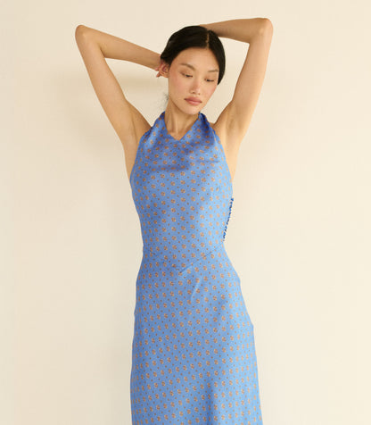 NOEMIE DRESS -- PERIWINKLE CADIZ FOULARD