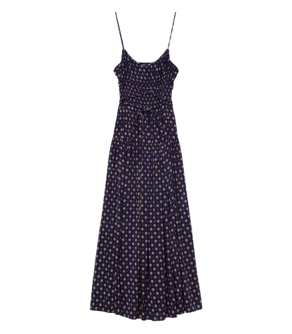 SAFIA DRESS -- NAVY CADIZ FOULARD